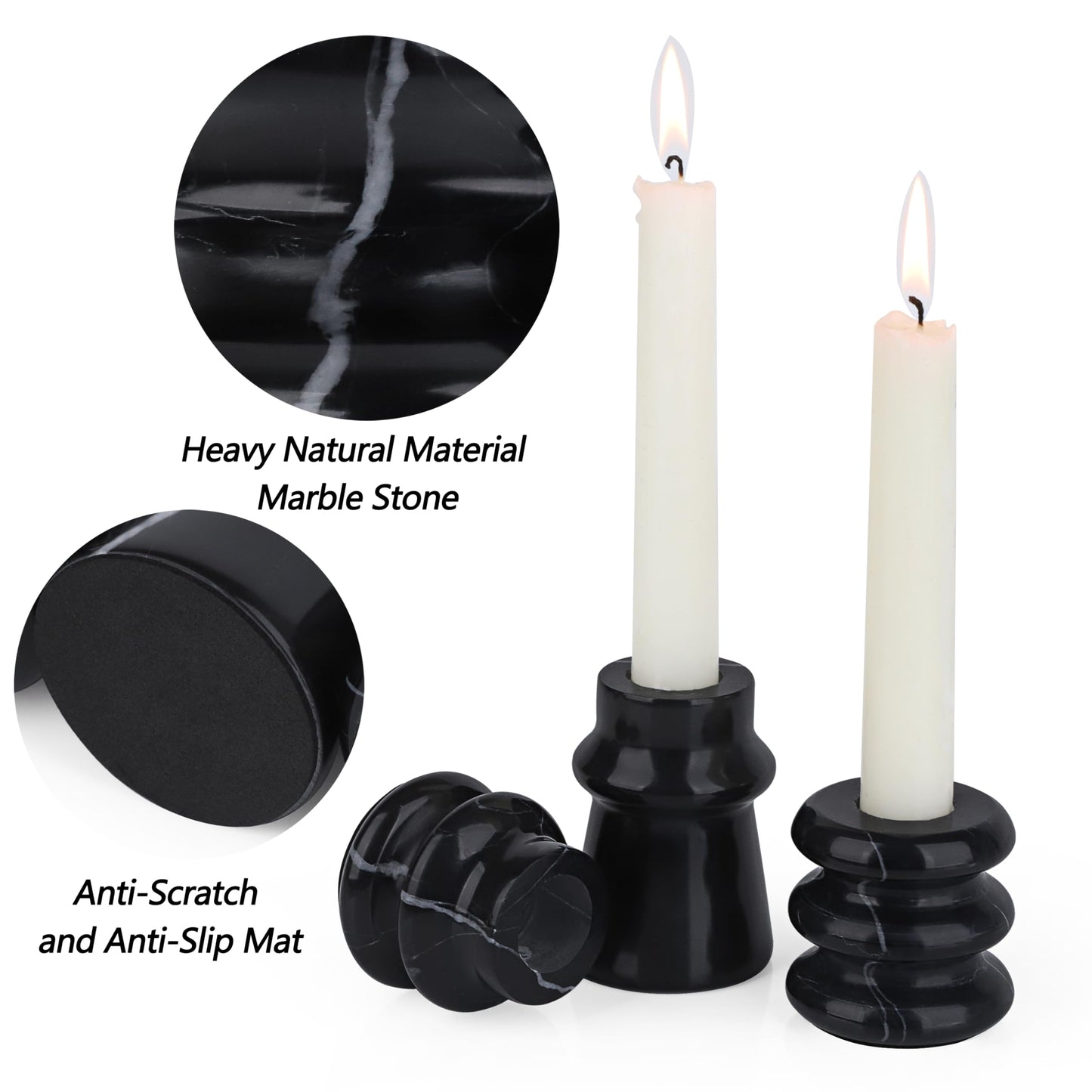 Vixdonos Marble Candle Holder Set of 2 Taper Candle Candlestick Mantle Candle Stand for Home Decor,Wedding,Party and Table Centerpieces(Brown)