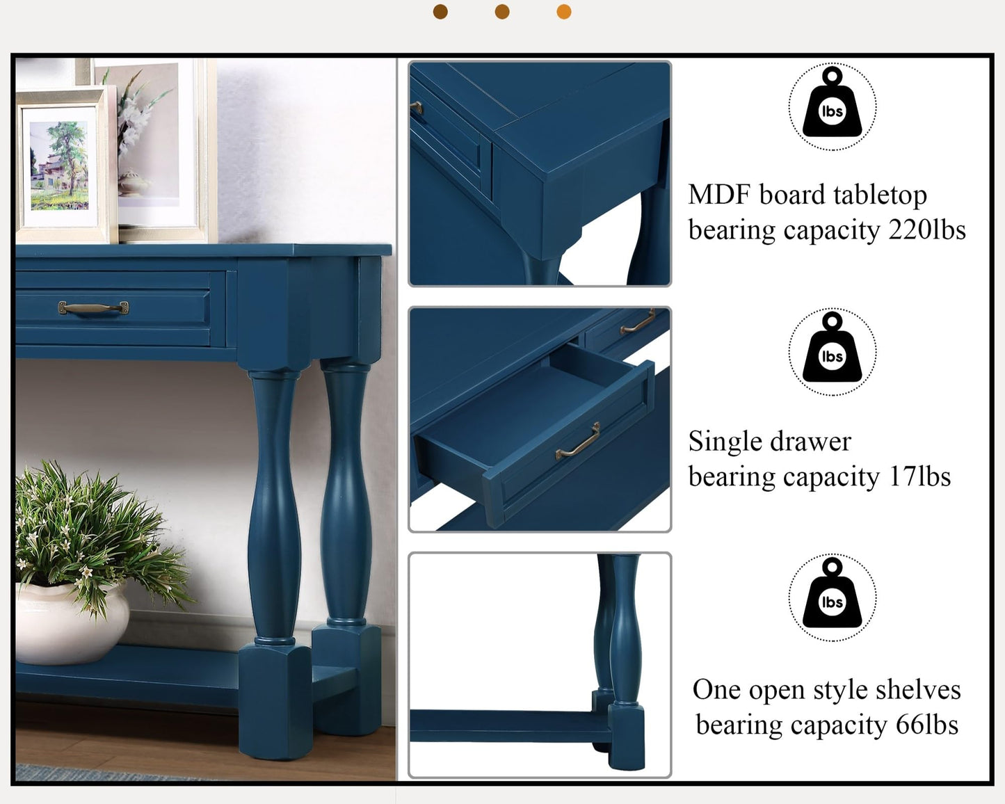 LKTART Solid Wood Console Table for Entryway,Long Sofa Table with 3 Drawers and Bottom Shelf for Hallway,Foyer,Entry,Easy Assembled (63" Light Espresso)