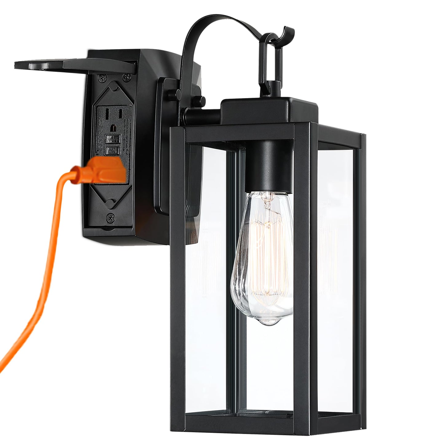 18 Inch Dusk to Dawn Outdoor Wall Light Fixtures, Large Exterior Waterproof Light Fixtures, Black Modern Porch Lights with E26 Sockets & Glass Shades, Wall Sconces for Patio, Garage, Front Door