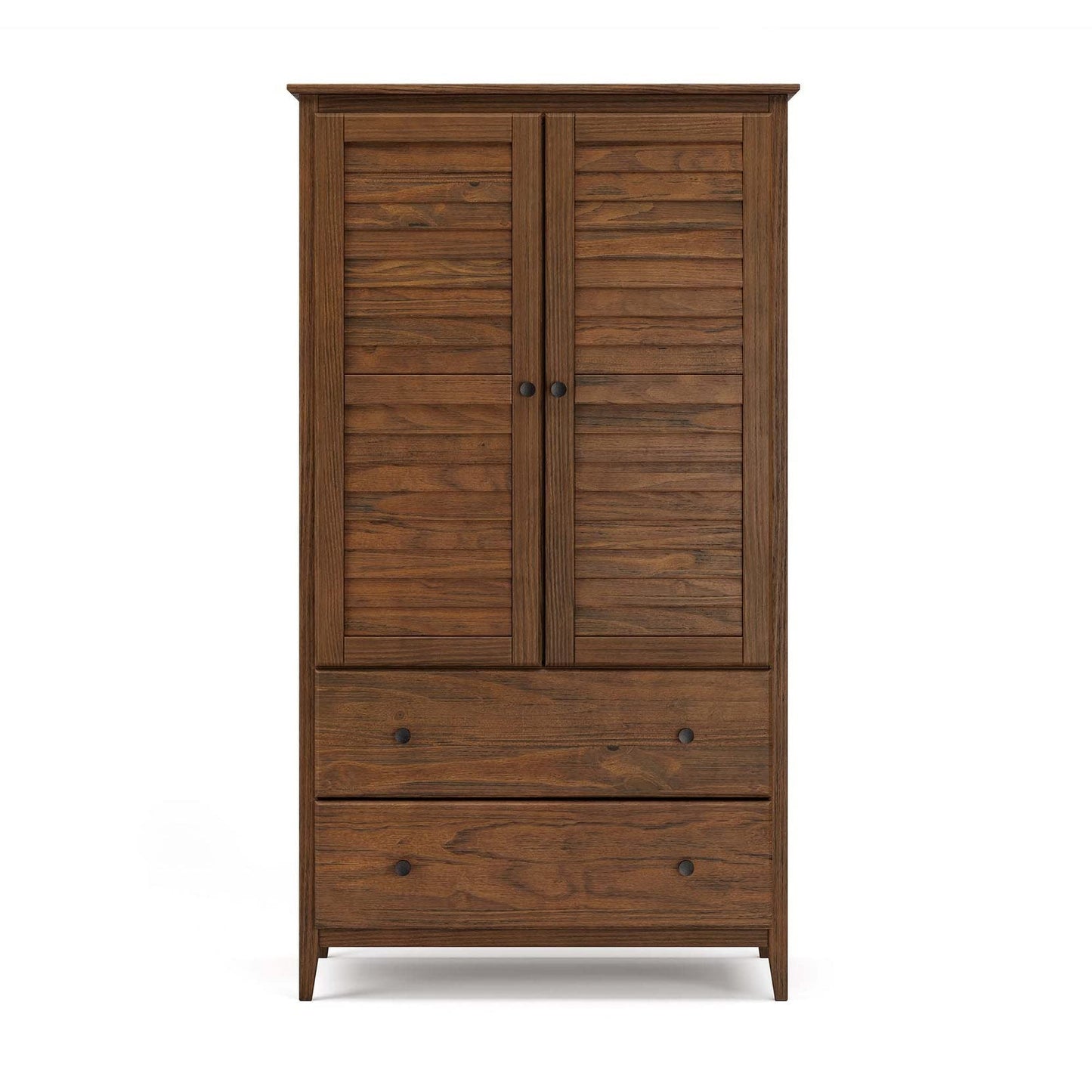 Grain Wood Furniture Greenport 2-Door Wardrobe, Solid Wood with a Brushed Walnut Finish