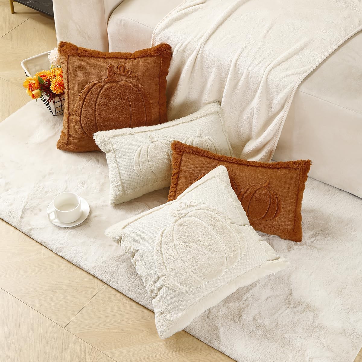 VAKADO Fall Thanksgiving Throw Pillow Covers 18x18 Set of 2 Outdoor Decoration Pumpkin Couch Orange Decorative Home Decor for Bed Sofa Bedroom Office