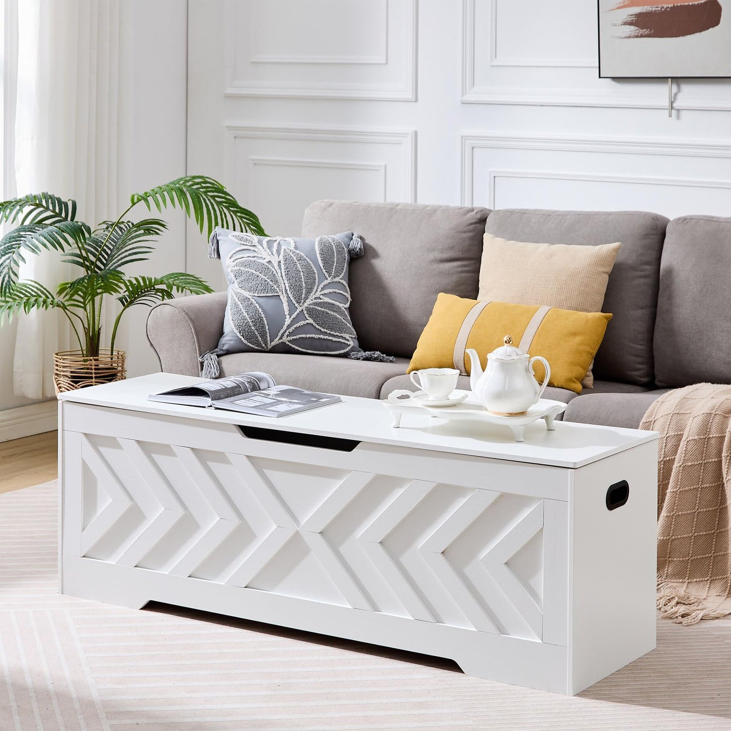 55.1” Storage Bench, Extra Large Entryway Bench with Storage,Storage Chest with 2 Safety Hinges,Blanket Storage,Shoe Storage Chest for Bedroom,Living Room,Easy Assembly. (Greige)