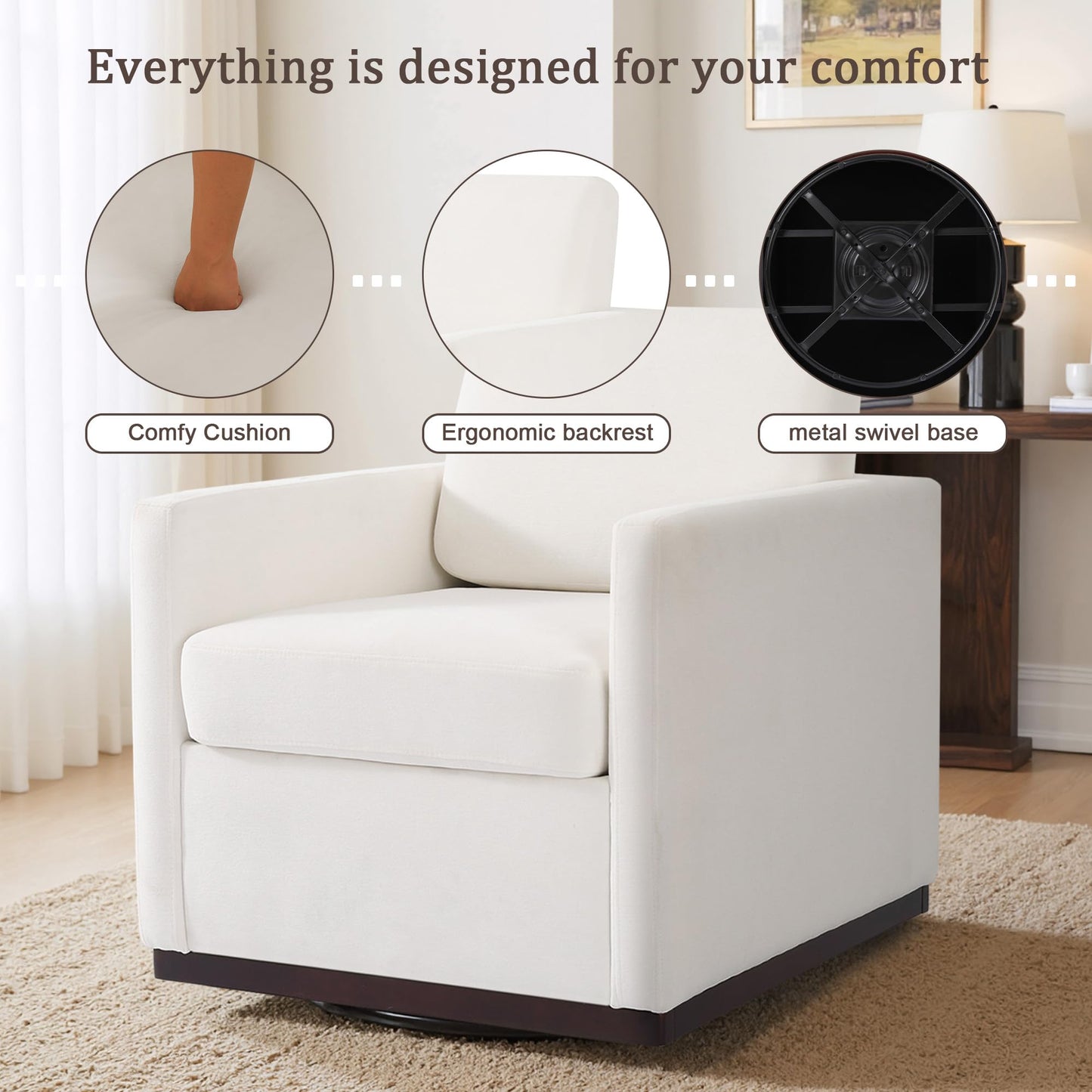 Faux Leather Swivel Accent Chairs Set of 2, 360° Swivel Upholstered Club Armchairs for Living Room, 31" Wide Square Single Sofa Reading Chair with Deep Seat, Metal Swivel Base, Navy