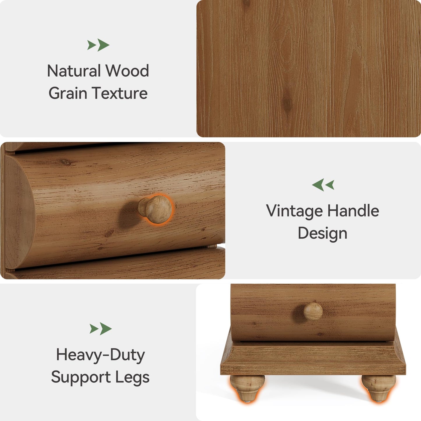Solid Wood End Table Set of 2, 3 Drawers Narrow Sofa Side Table with Finished Back, Rustic Slim Nightstand Bedside Table for Bedroom, Living Room, Small Spce