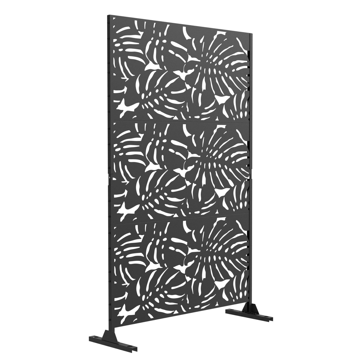 Outdoor Metal Privacy Screen with Stand, 72" H x 47" W Freestanding Outdoor Patio Divider, Decorative Patio Privacy Fence Panel for Garden Backyard Balcony Porch (Brown-Crossbanding)