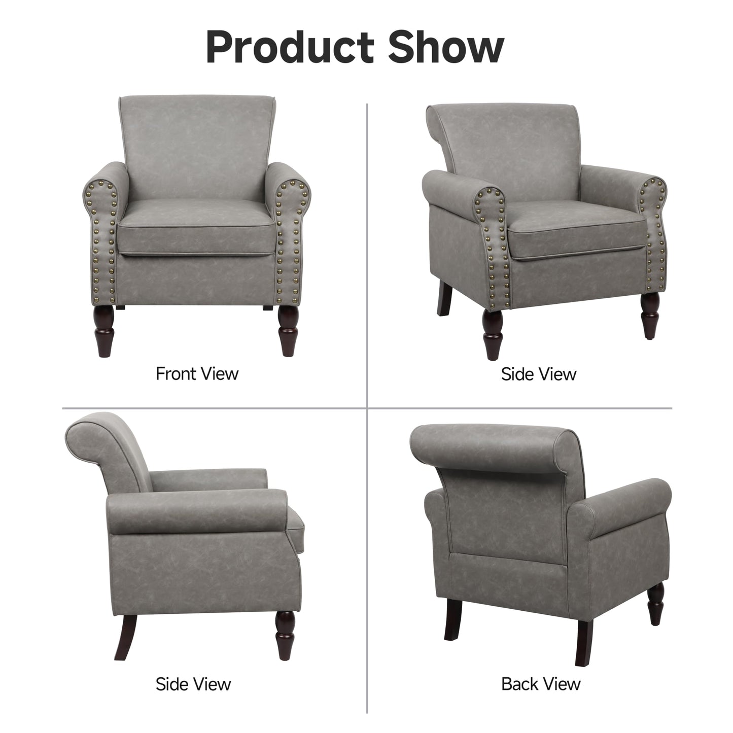 Wingback Accent Chairs Set of 2, Mid-Century Modern Upholstered Armchair Living Room Chair with Nailhead Trim & Rolled Armrest, Comfy Lounge Chair Single Sofa Chair for Bedroom, Light Blue