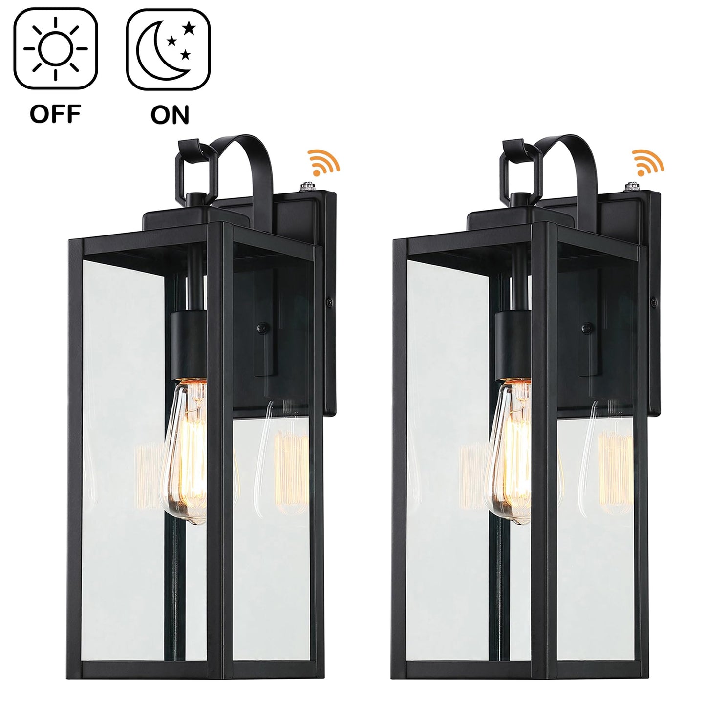 18 Inch Dusk to Dawn Outdoor Wall Light Fixtures, Large Exterior Waterproof Light Fixtures, Black Modern Porch Lights with E26 Sockets & Glass Shades, Wall Sconces for Patio, Garage, Front Door