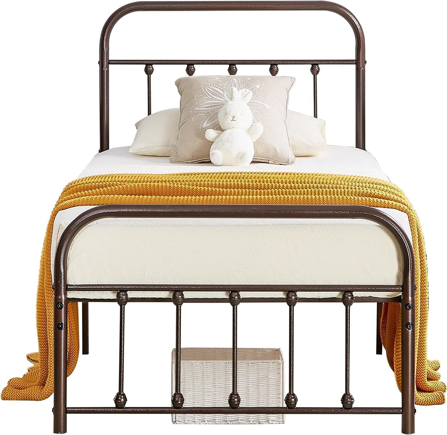 VECELO King Size Victorian Style Metal Bed Frame with Headboard/Mattress Foundation/No Box Spring Needed/Under Bed Storage and Strong Slat Support Purple Bronze