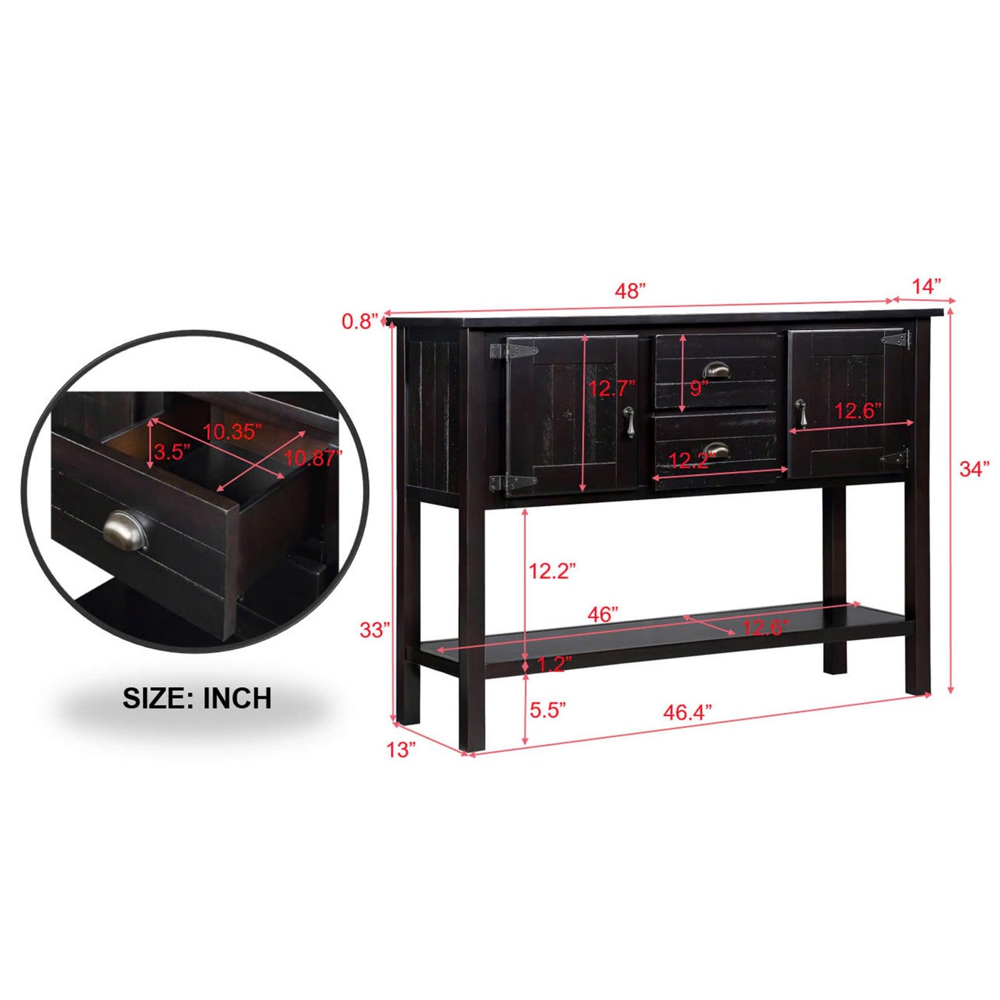 LKTART Farmhouse Sideboard Buffet Cabinet,Solid Wood Sideboard with Storage Drawers and Bottom Shelf,Coffee Bar for Entryway Hallway Foyer,Easy Assembled (46.5" Brown
