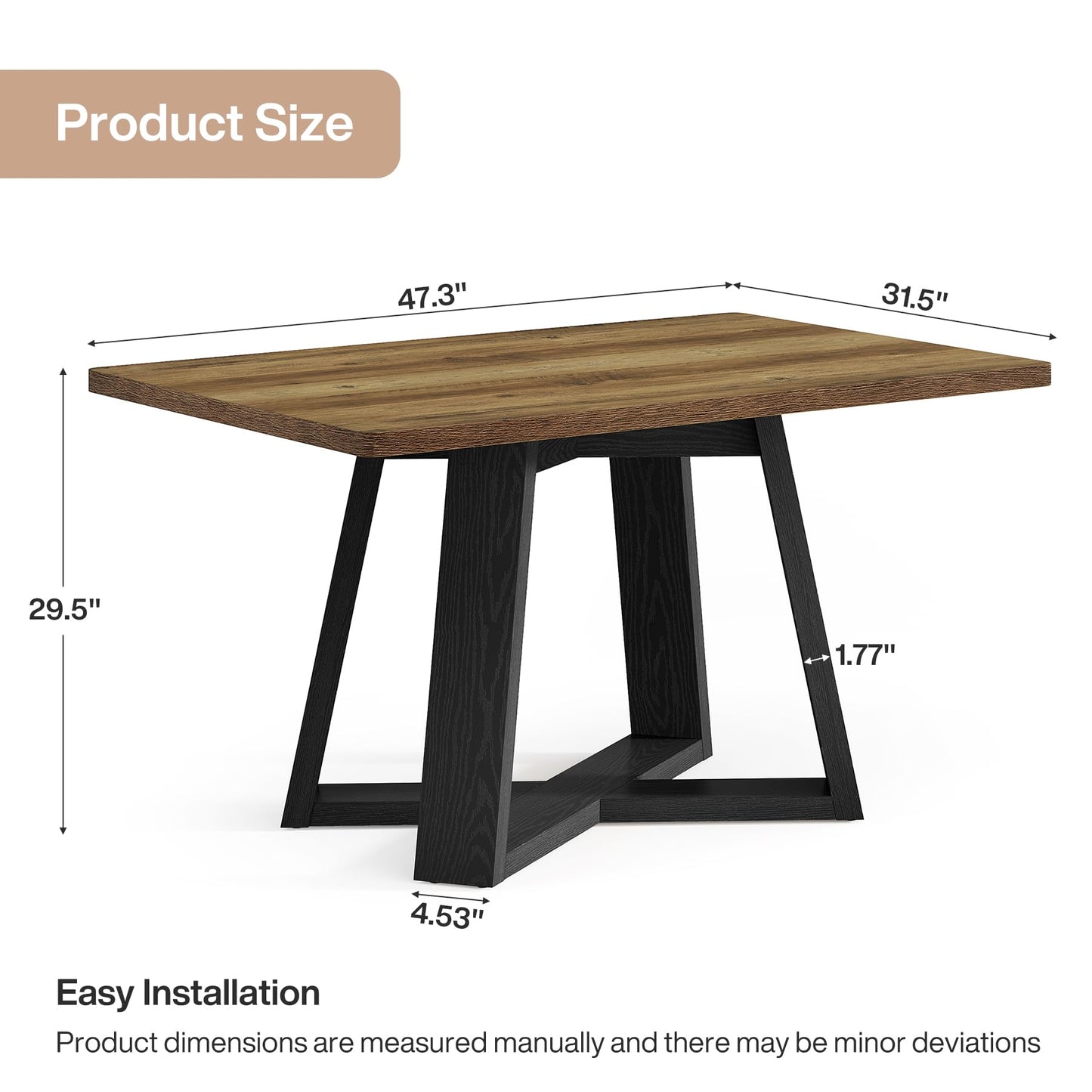 Tribesigns 47-Inch Dining Table for 4 People, Modern Kitchen Table with Wooden Legs, Dinner Table for Kitchen, Dining Room, Small Space, White and Brown