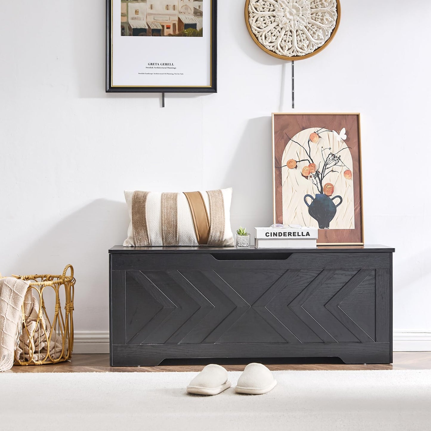 47.2” Storage Bench,Extra Large Wooden Storage Chest with 2 Safety Hinges,entryway Bench,Blanket Storage,Shoe Storage Bench for Entryway,Bedroom,Living Room,Easy Assembly.-Greige