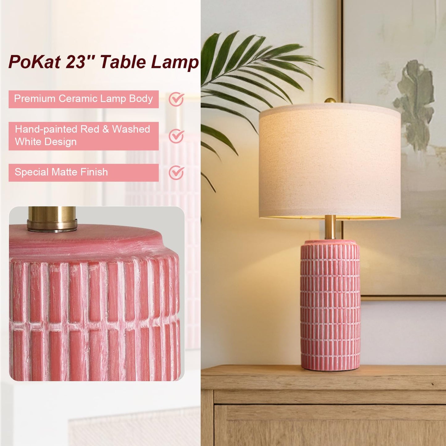 PoKat 23" Modern Ceramic Table Lamp Set of 2 for Living Room White Desk Lamps for Bedroom Farmhouse Bedside Nightstand Lamp House Warming Gifts New Home Decor End Table Lamps Gifts for Women Mom Beige