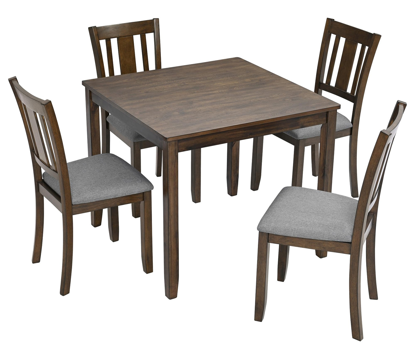 LKTART 5-Piece Kitchen & Dining Room Table and Chairs Sets,Small Square Kitchen Table with 4 Upholstered XX-Shaped Backrest Chairs,Walnut