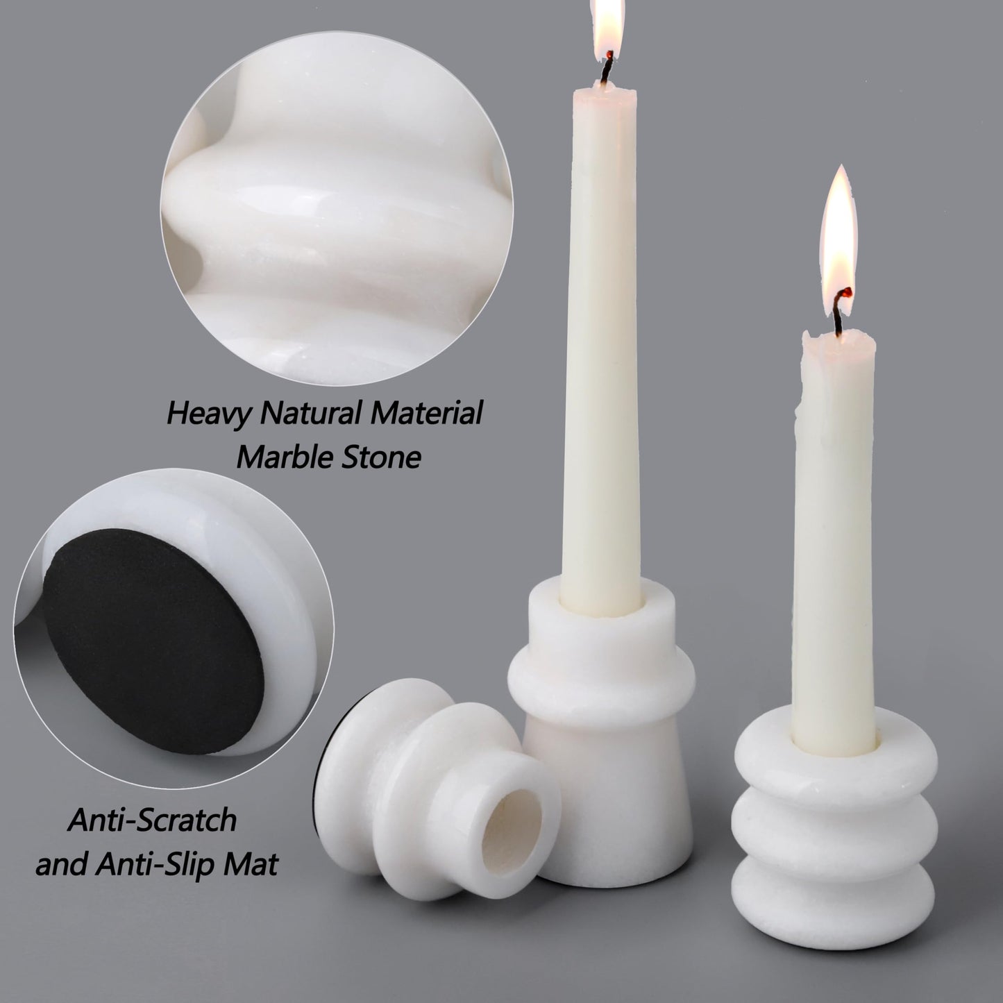 Vixdonos Marble Candle Holder Set of 2 Taper Candle Candlestick Mantle Candle Stand for Home Decor,Wedding,Party and Table Centerpieces(Brown)