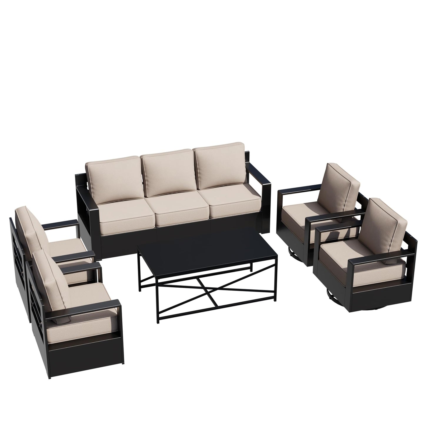 Aluminum Patio Swivel Chair - Outdoor Swivel Rocking Chair with 6" Thick Removable Cushions, All-Weather Metal Frame, Deep Setting for Garden, Poolside and Porch