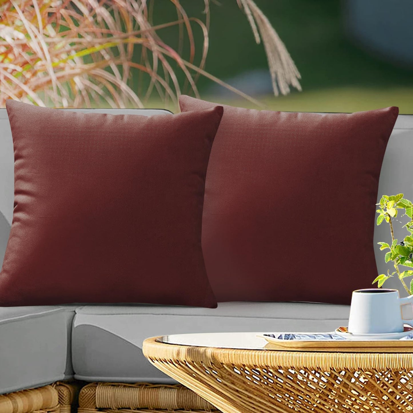 VAKADO Outdoor Waterproof Throw Pillow Covers 18X18 Set of 2 Decorative Green Patio Furniture Summer Cushion Cases Outside Decor for Couch Garden Bench Porch