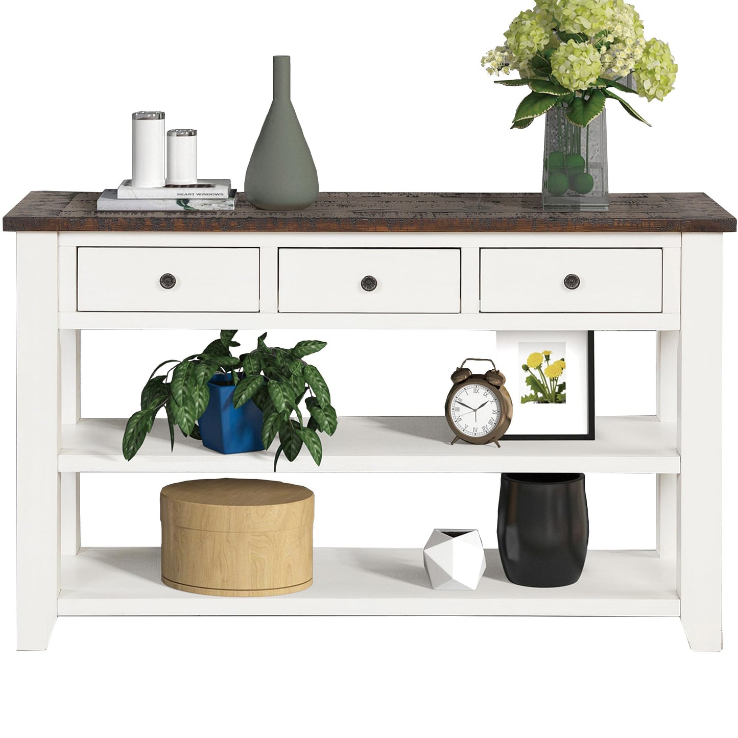 LKTART Solid Wood Console Table, Sofa Table with Storage Drawers and Bottom Shelf, Entryway Table for Entry Hallway Foyer,Easy Assembled (48.8" Green)