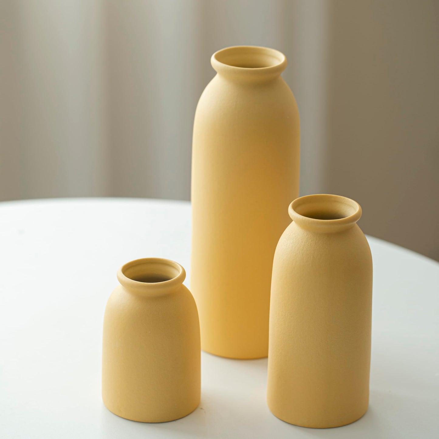 Ceramic Vase Set-3, Small Flower Vases for Decor, Modern Boho Farmhouse Style, Decorative Vases for Pampas Grass & Dried Flowers, Distressed Finish (Beige)