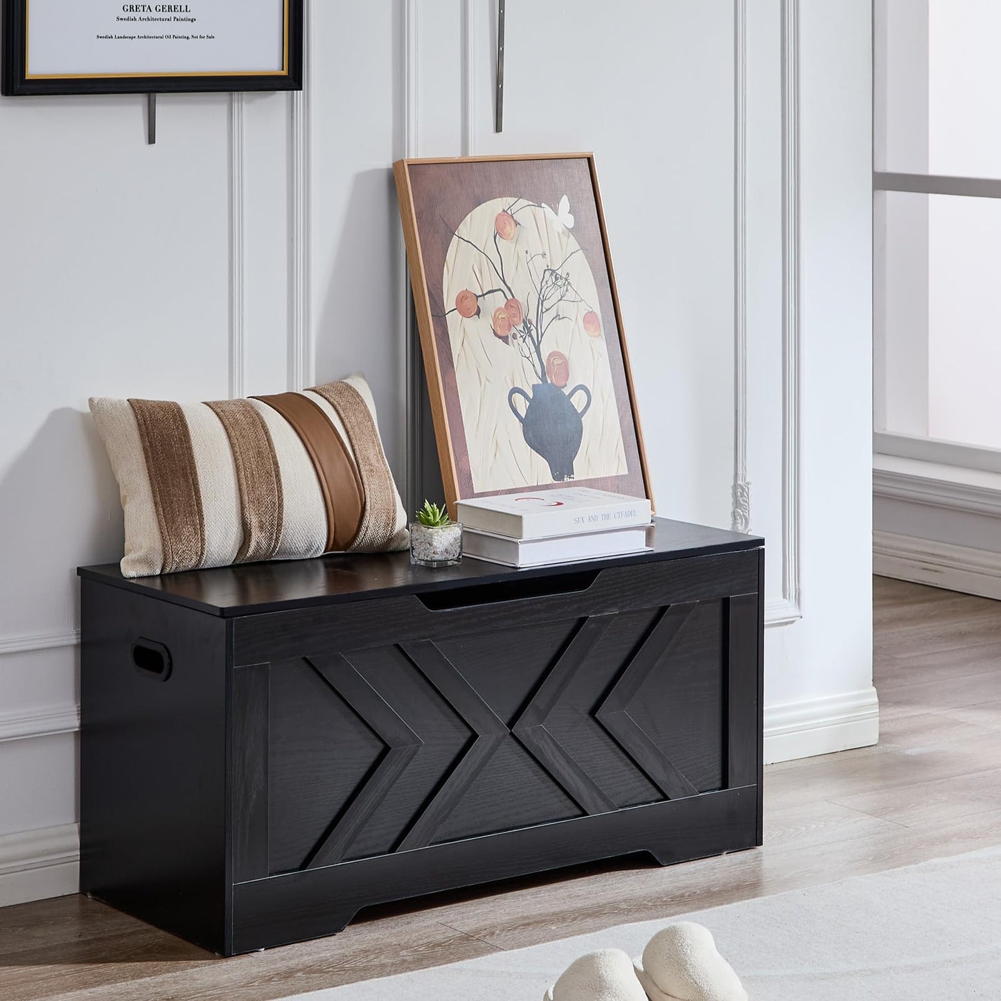 47.2” Storage Bench,Extra Large Wooden Storage Chest with 2 Safety Hinges,entryway Bench,Blanket Storage,Shoe Storage Bench for Entryway,Bedroom,Living Room,Easy Assembly.-Greige