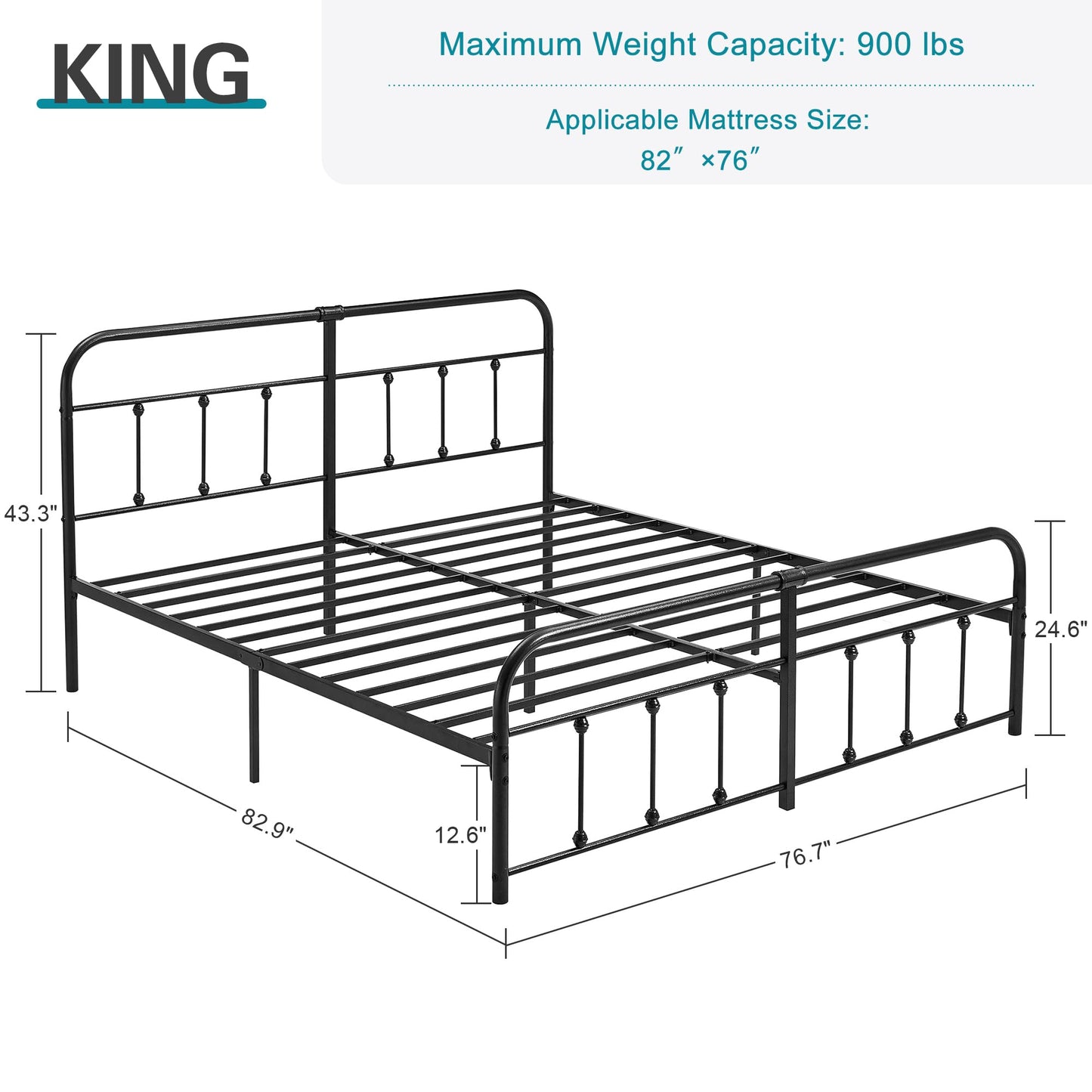 VECELO King Size Victorian Style Metal Bed Frame with Headboard/Mattress Foundation/No Box Spring Needed/Under Bed Storage and Strong Slat Support Purple Bronze