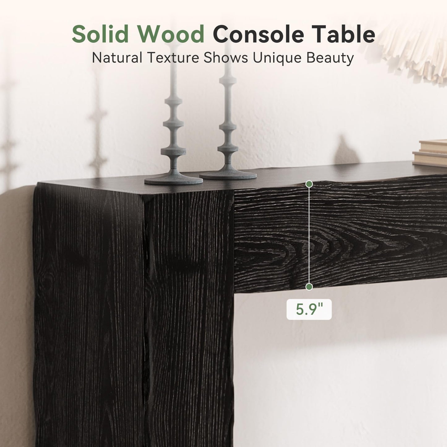 Solid Wood Console Table, 63-Inch Farmhouse Sofa Table Behind Couch for Entryway, Living Room, Foyer, Easy Assembly (Light Wood)