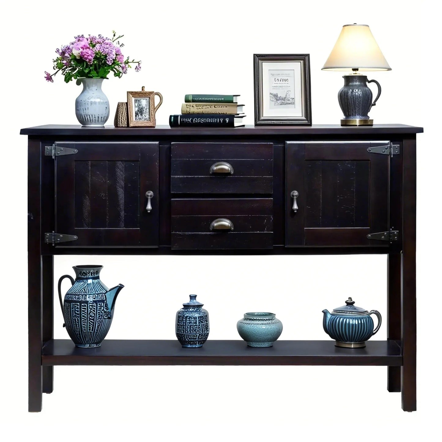 LKTART Solid Wood Farmhouse Console Table,Sofa Table with Storage Drawers and Shelves,Entryway Table for Entry Hallway Foyer Sofa Side Table,EasyAssembled (48" Navy Blue)