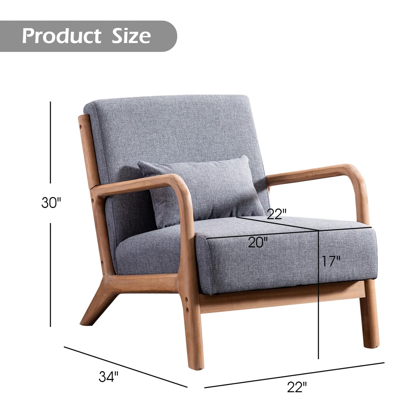 IOMOR Accent Chair Mid Century Modern Chair Linen Fabric Living Room Chairs with Solid Wood Frame Comfy Upholstered and Lumbar Pillow Reading Side Chair Easy Assembly for Bedroom Room (1, Linen Green)