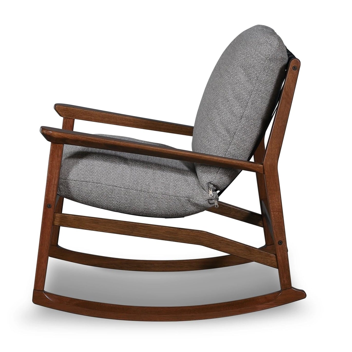 Grain Wood Furniture Solid Wood Mid Century Rocking Chair with Off-White Performance Boucle Cushions