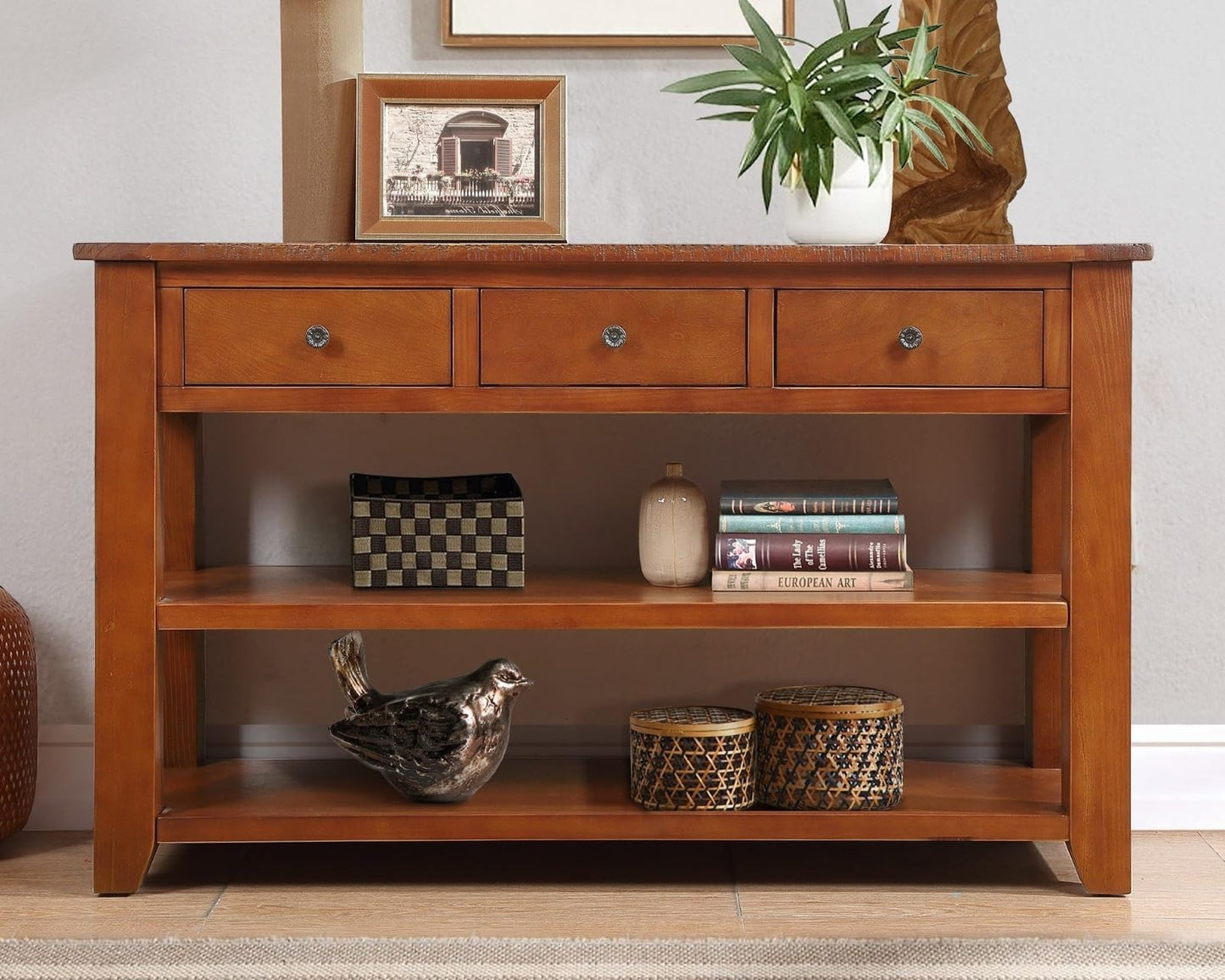 LKTART Solid Wood Console Table, Sofa Table with Storage Drawers and Bottom Shelf, Entryway Table for Entry Hallway Foyer,Easy Assembled (48.8" Green)