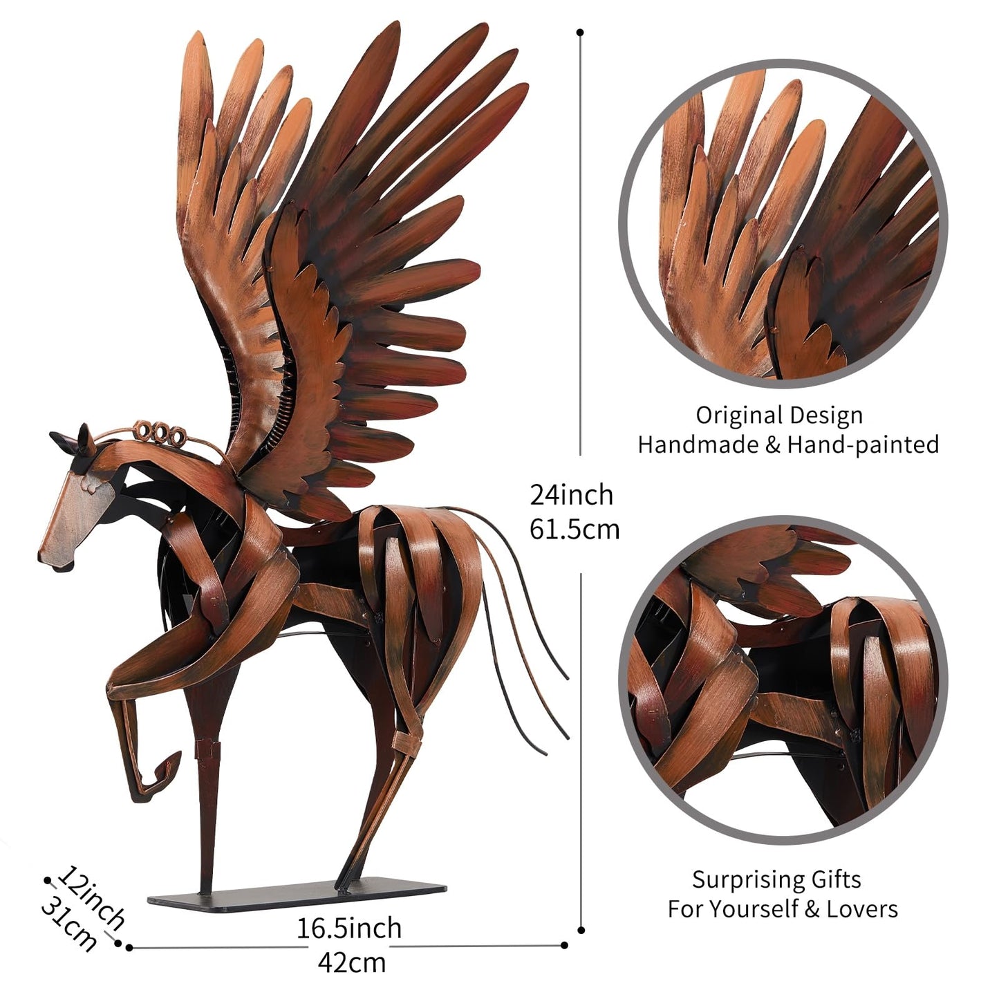 SunBlogs Art Metal Horse Statue Decor, Handmade Strong Modern Horse Sculpture Handicraft, Rustic Metal Statue Decorations Gift for Home Office Desk Figurine (Brown)