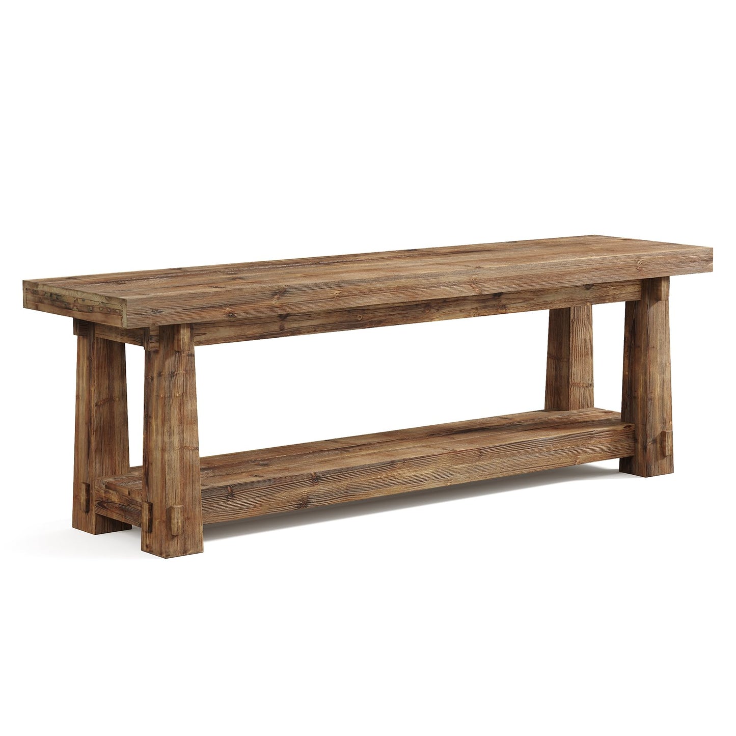 55" Solid Wood Entryway Bench with Shoe Storage, Rustic Wood Grain Shoe Rack Window Bench Seat for Foyer, Hallway, Mudroom, Bedroom, Easy Assembly (Rustic Light Wood)
