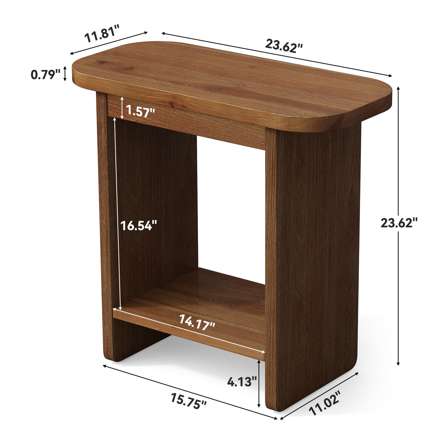Genuine Solid Wood Side Table Set of 2, H-Shaped 2-Tier End Table with Storage Shelf, Farmhouse Narrow Nightstand for Living Room, Bedroom, Couch & Armchair (2 Products)