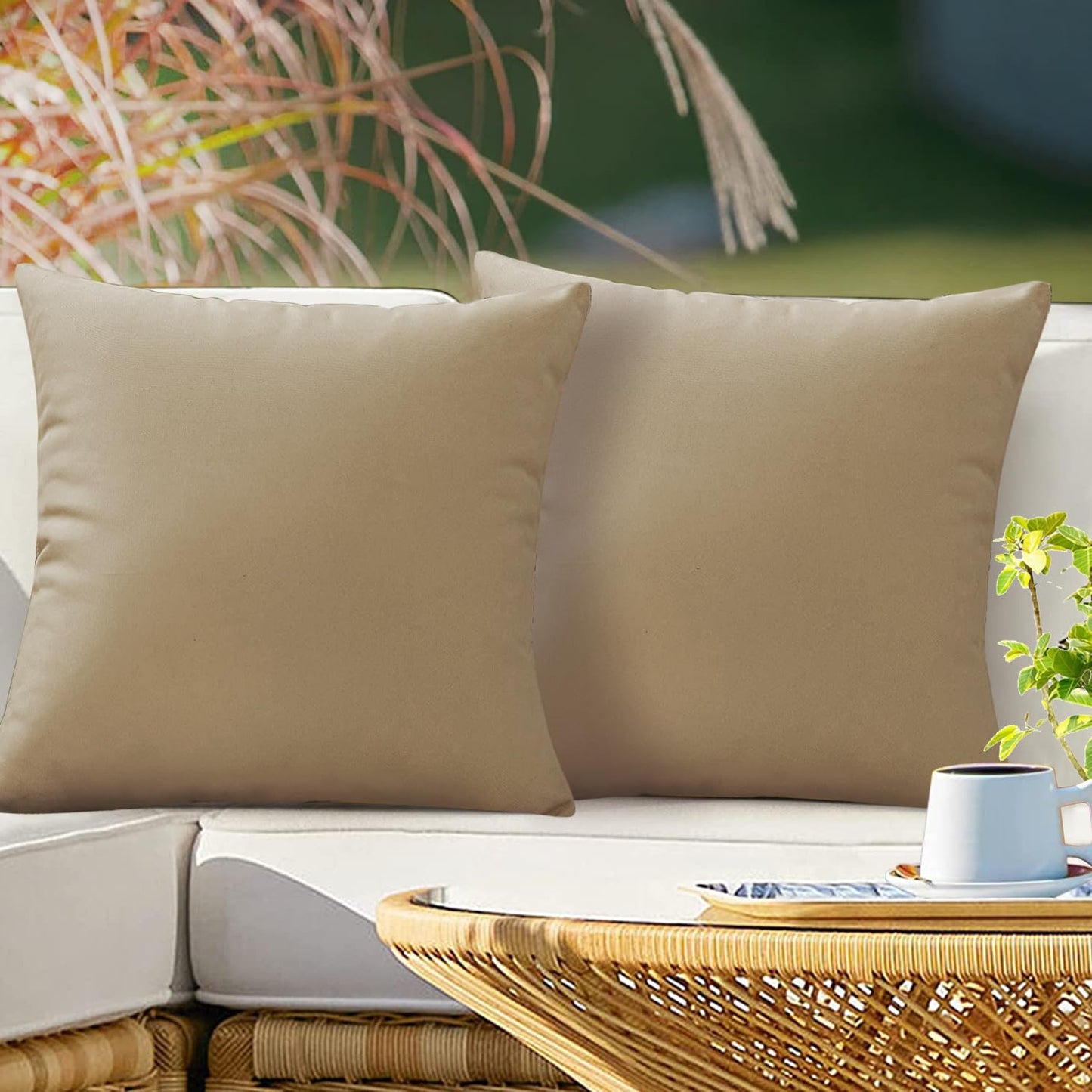VAKADO Outdoor Waterproof Throw Pillow Covers 18X18 Set of 2 Decorative Green Patio Furniture Summer Cushion Cases Outside Decor for Couch Garden Bench Porch