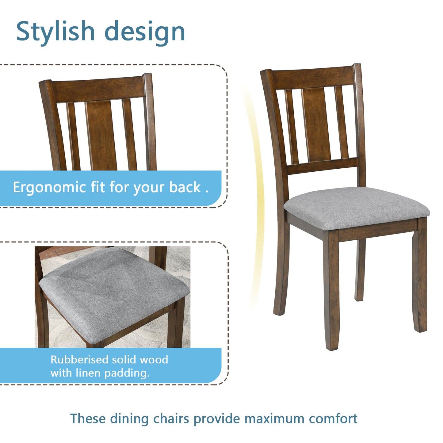 LKTART 5-Piece Kitchen & Dining Room Table and Chairs Sets,Small Square Kitchen Table with 4 Upholstered XX-Shaped Backrest Chairs,Walnut