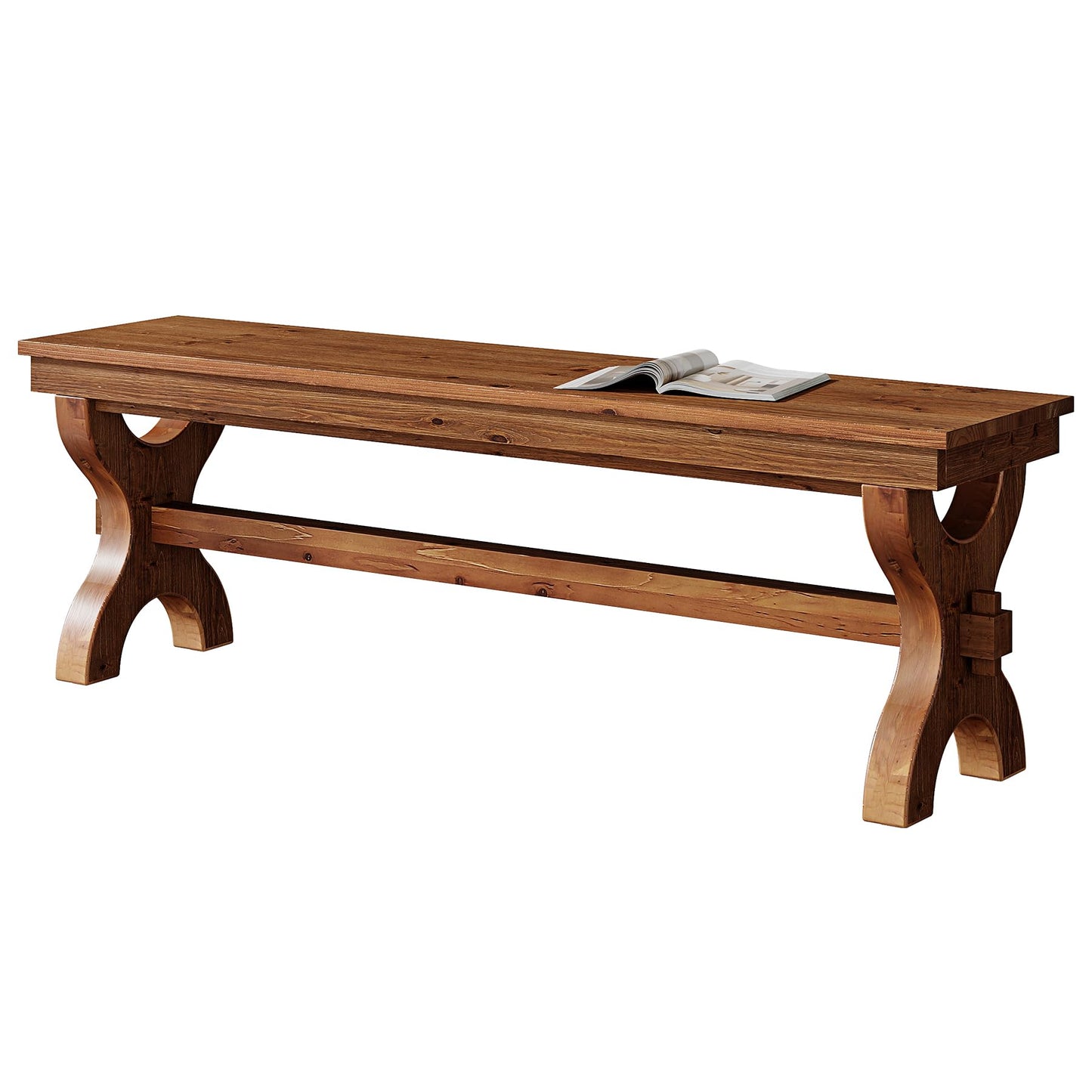 Solid Wood Entryway Bench, 55-Inch Farmhouse Indoor Bench, Narrow Hallway Seat for Living Room, Bedroom (1, Brown)