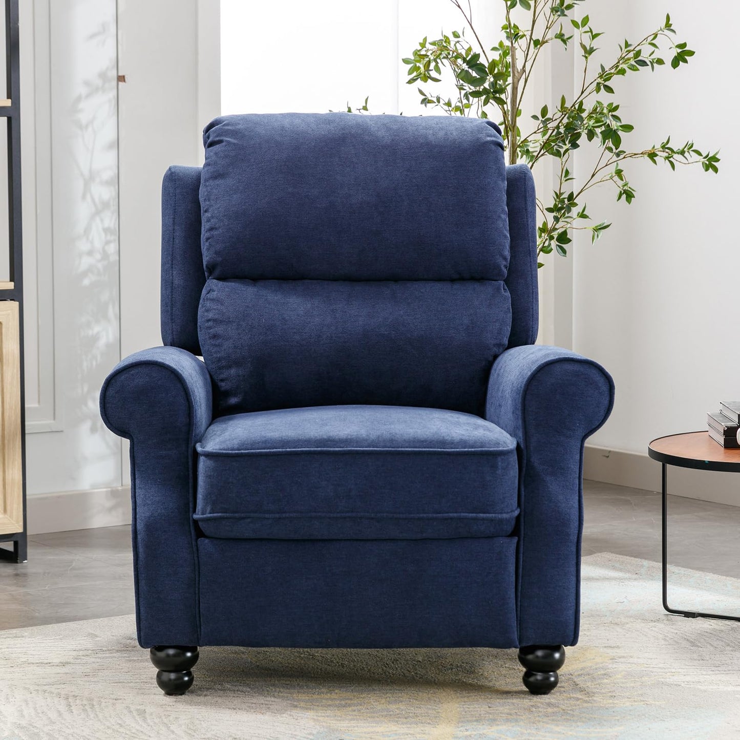 IOMOR Push Back Recliner Chair Faux Leather Lounge Armchair with Rivet Decoration Wingback Single Sofa Chair with Padded Seat Solid Wood Legs for Living Room, Comfy Upholstered, Red Brown