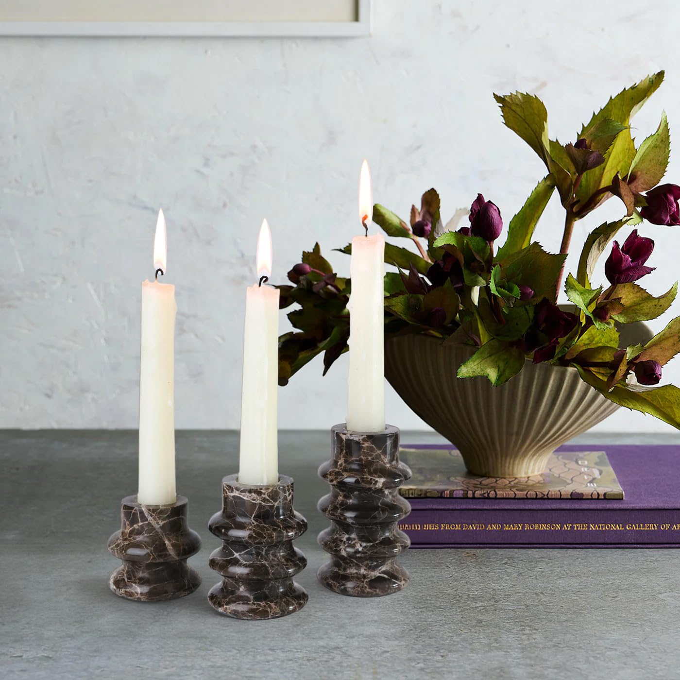Vixdonos Marble Candle Holder Set of 2 Taper Candle Candlestick Mantle Candle Stand for Home Decor,Wedding,Party and Table Centerpieces(Brown)