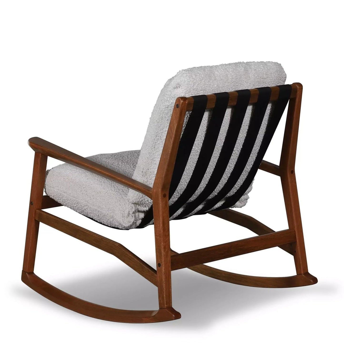 Grain Wood Furniture Solid Wood Mid Century Rocking Chair with Off-White Performance Boucle Cushions