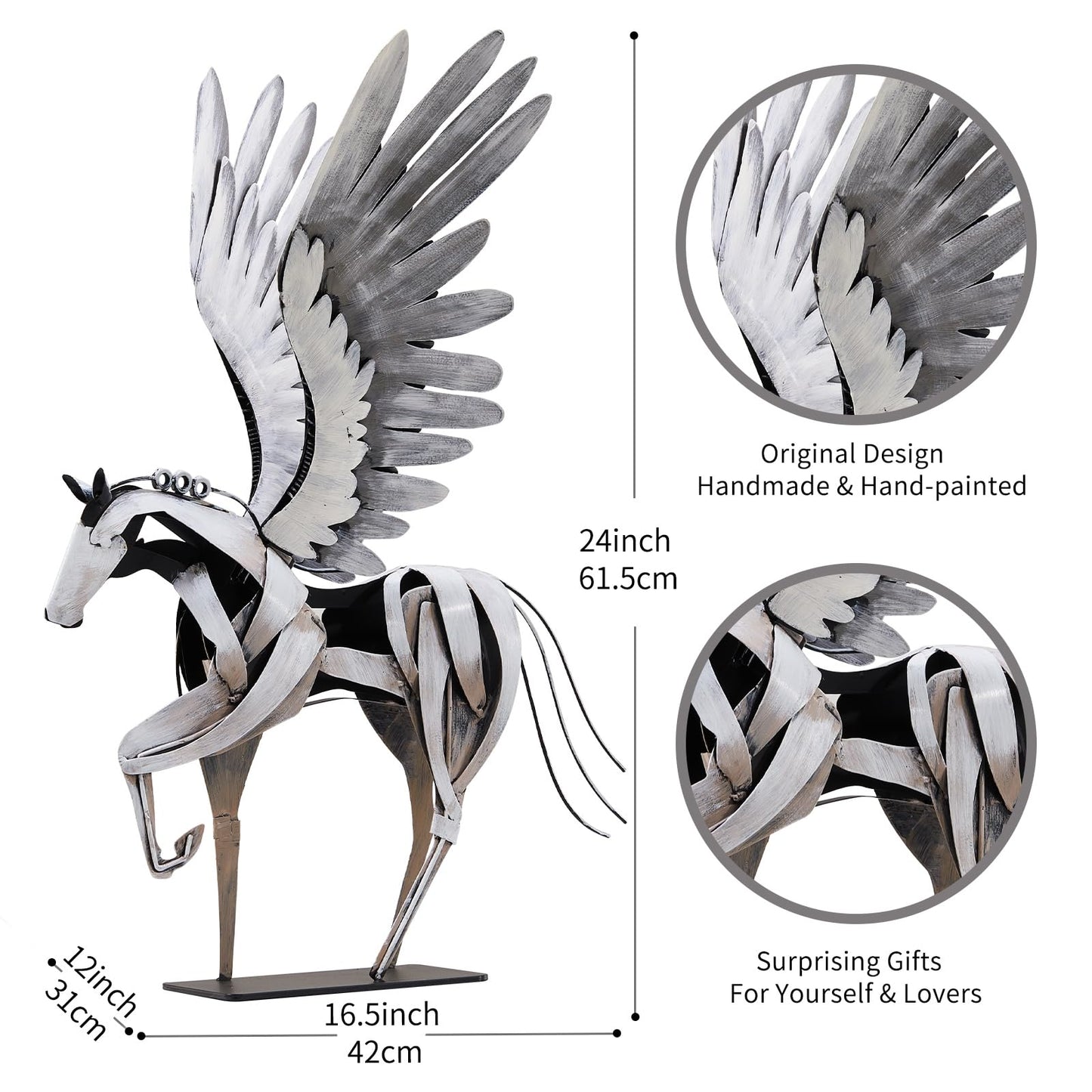 SunBlogs Art Metal Horse Statue Decor, Handmade Strong Modern Horse Sculpture Handicraft, Rustic Metal Statue Decorations Gift for Home Office Desk Figurine (Brown)