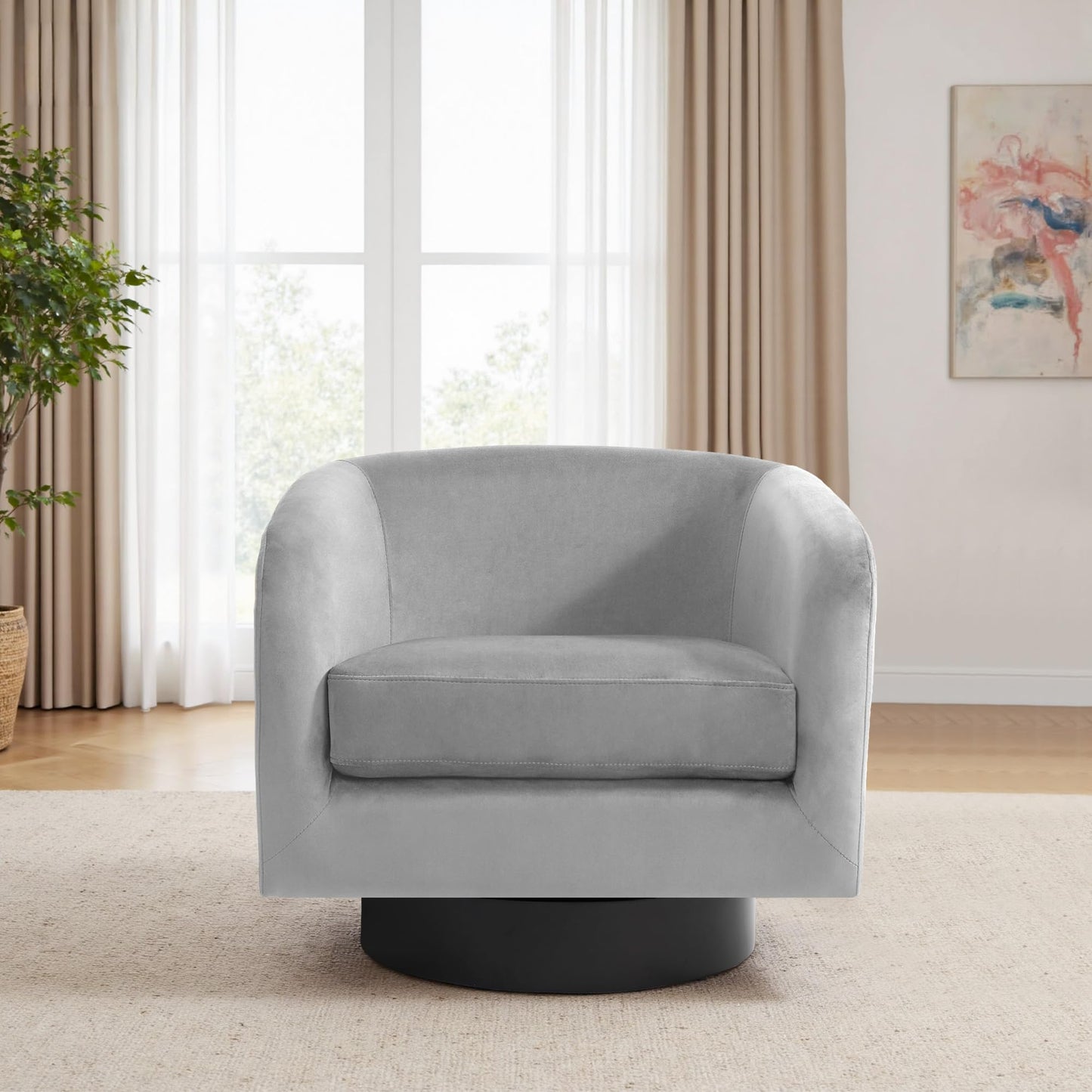 Swivel Barrel Accent Chairs Set of 2, Modern 360° Swivel Round Barrel Chair with Curve Back, Upholstered Velvet Fabric Armchair Single Sofa Club Chair for Living Room, Bedroom, Coffee