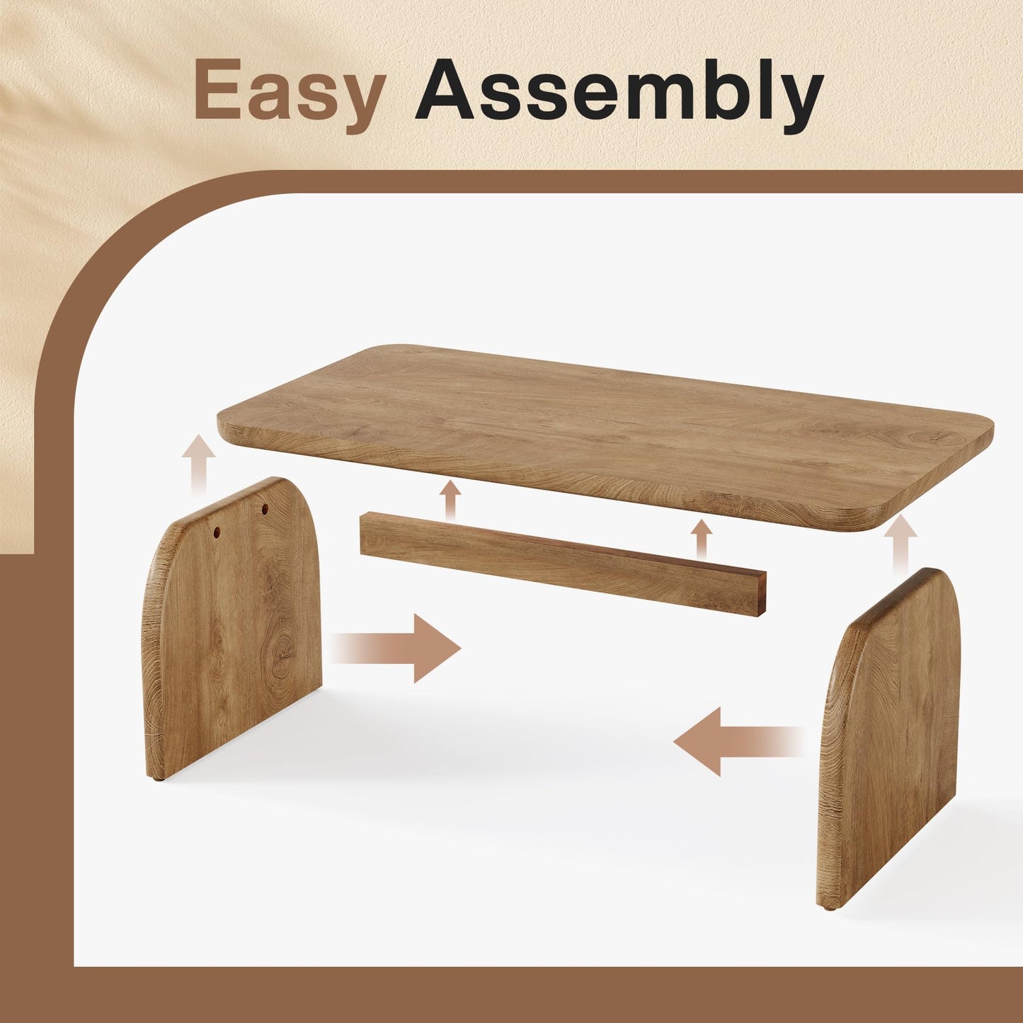 Tribesigns Rectangle Coffee Table, 47-Inch Wood Rectangular Living Room Table, Farmhouse Accent Center Low Cocktail Tea Table with Sturdy Base & Rounded Corners, Easy Assembly (Natural Brown)