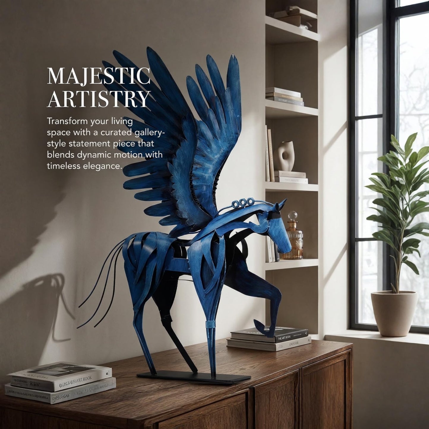 SunBlogs Art Metal Horse Statue Decor, Handmade Strong Modern Horse Sculpture Handicraft, Rustic Metal Statue Decorations Gift for Home Office Desk Figurine (Brown)