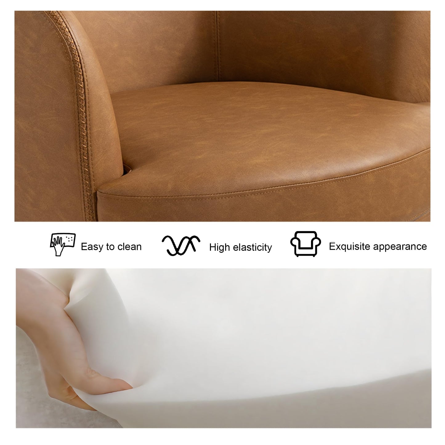 360° Swivel Barrel Accent Chair, Faux Leather Round Swivel Chair for Living Room, Comfy Upholstered Armchair Single Sofa Club Chair for Bedroom Reading Room, No Assembly Required - Light Brown
