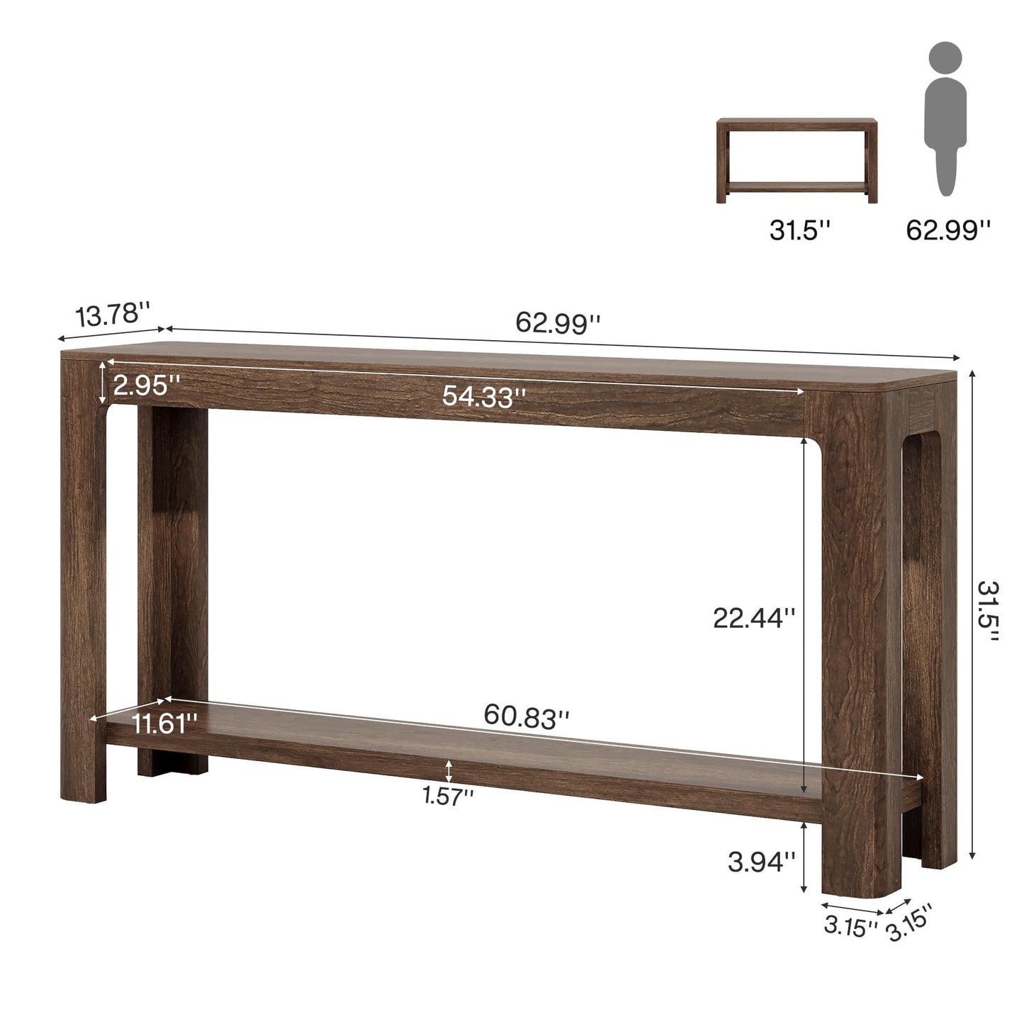 Tribesigns 63 Inch Entryway Console Table, 2-Tier Farmhouse Narrow Sofa Table Behind Couch, Accent Entrance Console Furniture for Entryway, Foyer, Hallway, Rustic Brown