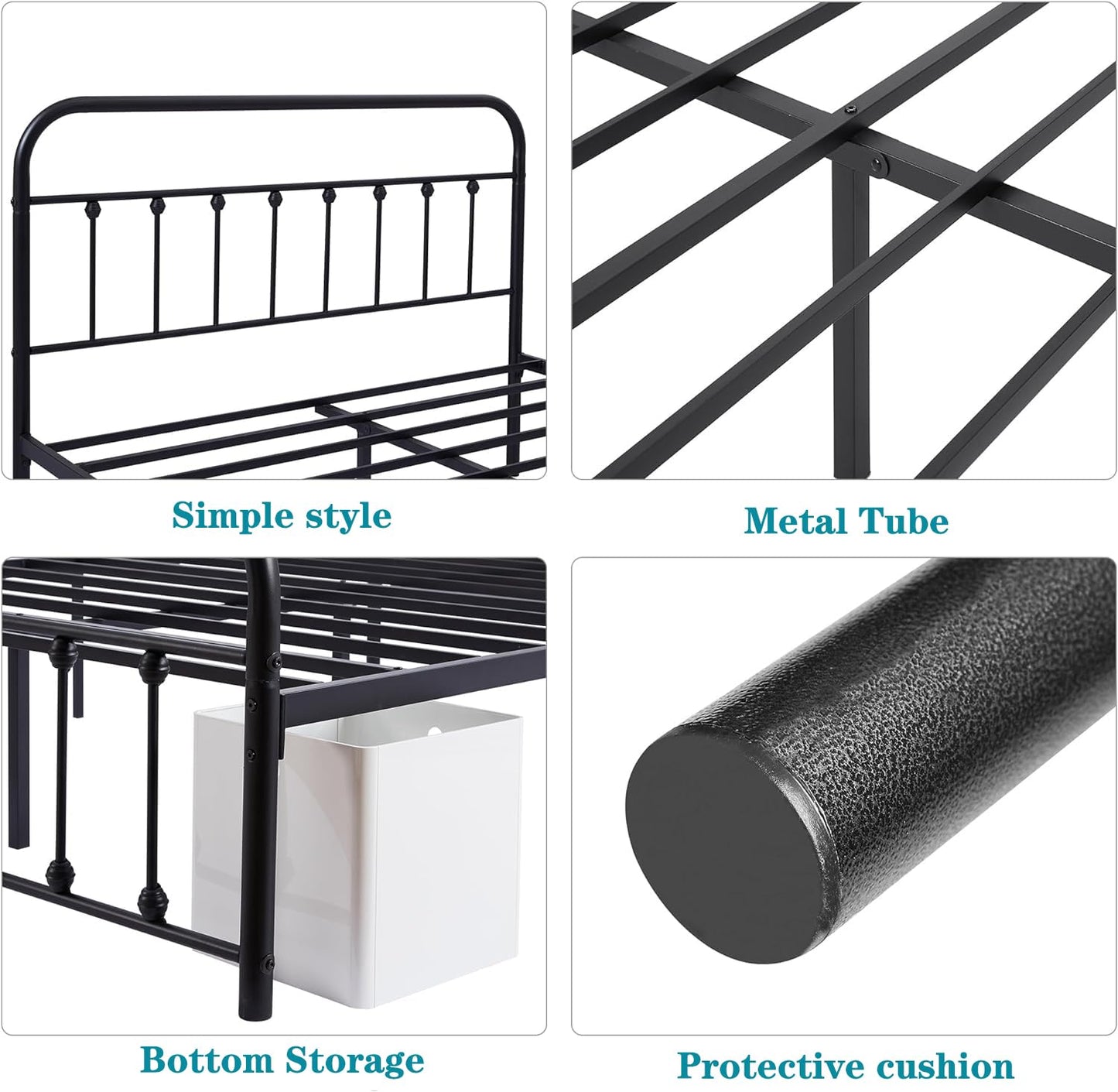VECELO King Size Victorian Style Metal Bed Frame with Headboard/Mattress Foundation/No Box Spring Needed/Under Bed Storage and Strong Slat Support Purple Bronze