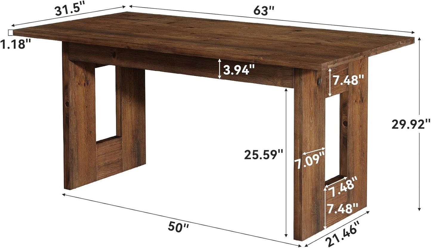 63-Inch Solid Wood Computer Desk, Rustic Rectangular Office Desk, Heavy Duty Writing Workstation with Sturdy Frame, Multi-Purpose Study Table for Home Office, Workplace, Brown