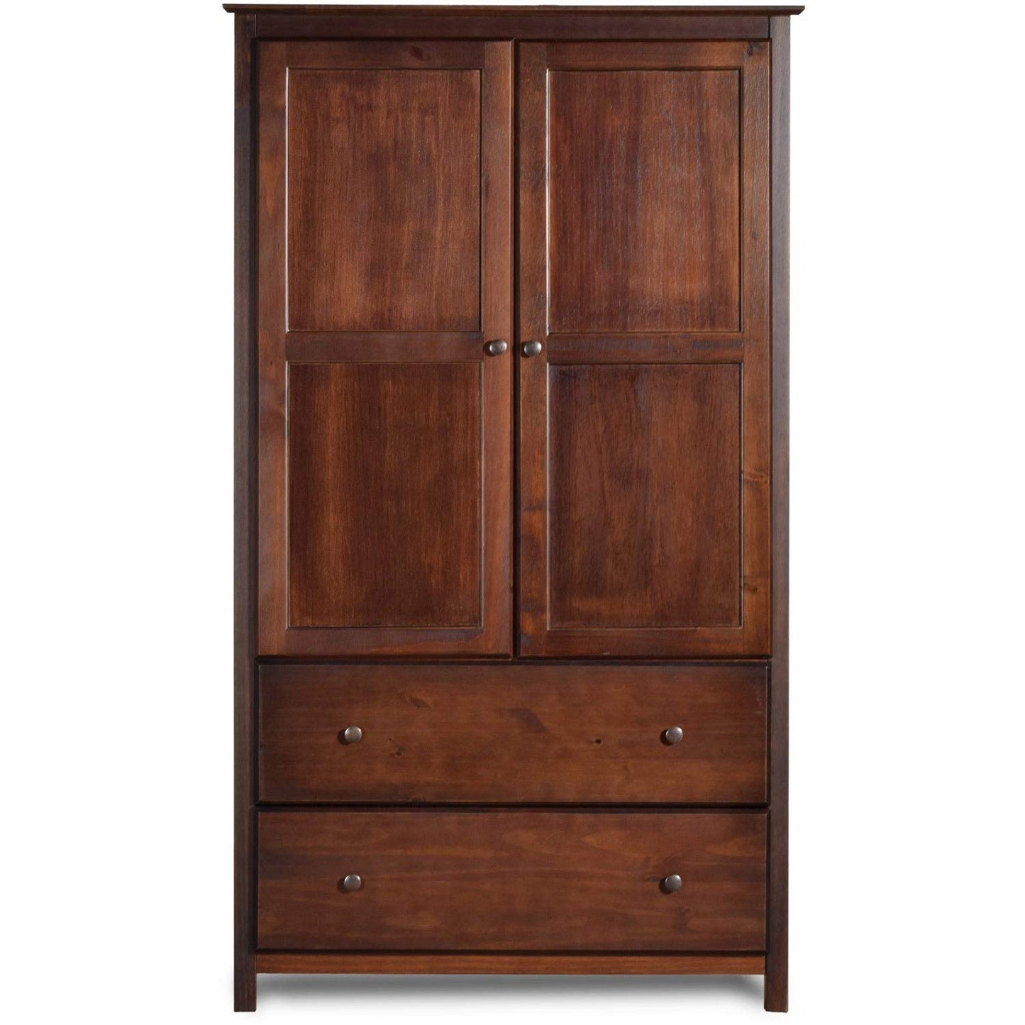 Grain Wood Furniture Shaker 2-Door Wardrobe, Solid Wood with Walnut Finish