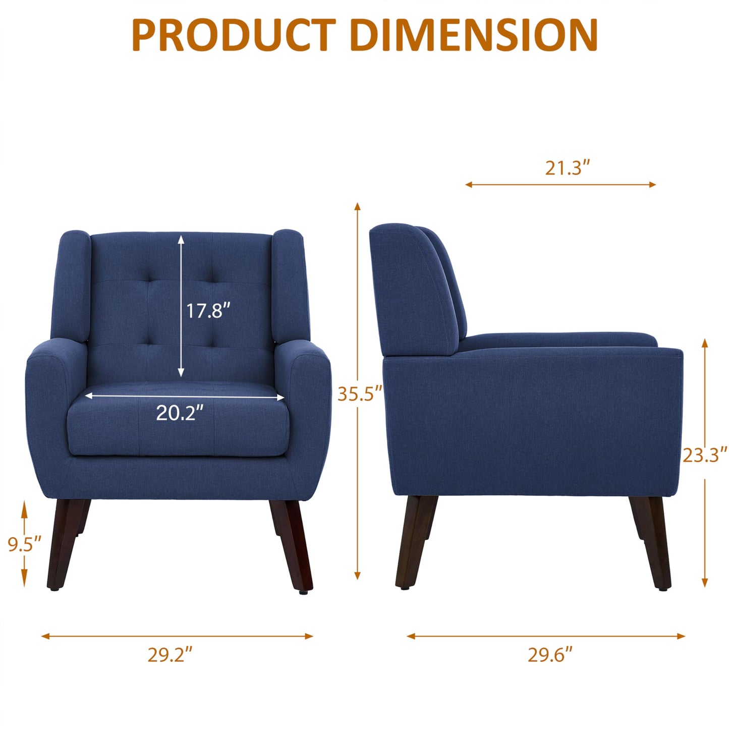 Faux Leather Accent Chairs Set of 2, Mid-Century Modern Upholstered Armchair, Comfy Living Room Chairs Reading Chairs with Button Tufted Back & Solid Wood Legs for Bedroom, Office, Black