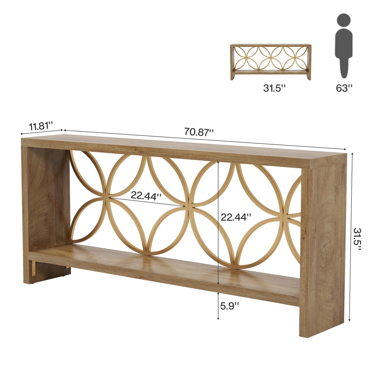 Tribesigns 70.9-Inch Narrow Sofa Table, Industrial Long Sofa Table Behind Couch, Entry Console Table with Storage for Entryway, Living Room, Foyer, Unique Design, Rustic Brown