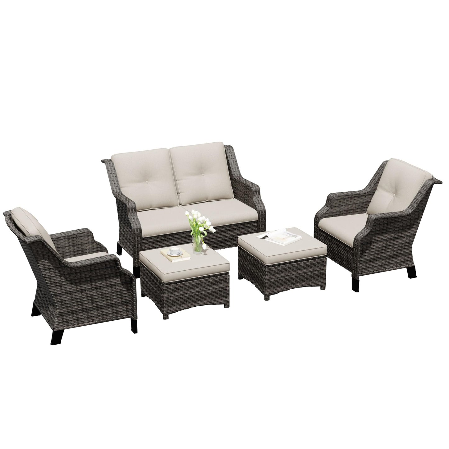 Outdoor Patio Loveseat, All-Weather 2-Seater Wicker Loveseat with Cushions, Outdoor Patio Love Seat Sofa for Garden, Balcony and Deck
